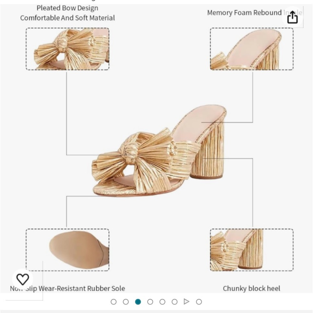 *NEW* Gold,bow, slip on, chunky block heel open toe sandal ; size 7.5; NWOT - Picture 3 of 11